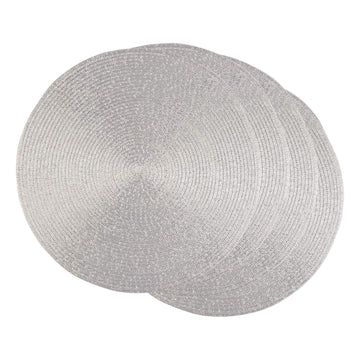 Woven Placemats Collection Metallic Round Placemat Set, 15", Platinum Silver, 4 Piece