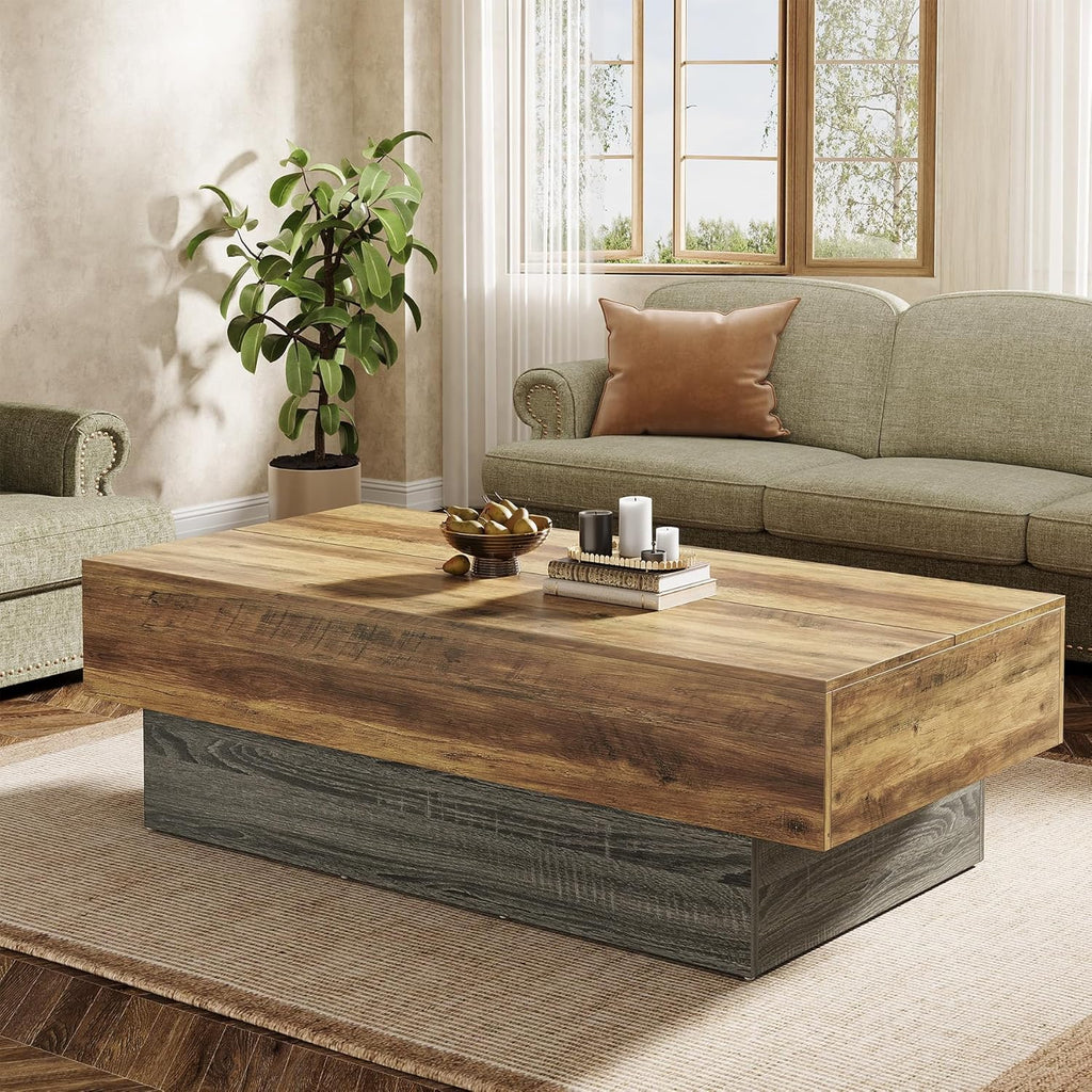 55-Inch Farmhouse Wood Coffee Table, Rustic Large Rectangle Tea Table, Vintage Center Table Reception