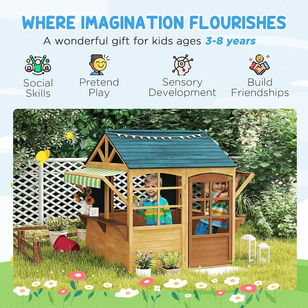 Premium Collapsible Timber Playhouse Featuring PanoFor ramic View Windows, Working Entry Door, Snack Nook Area