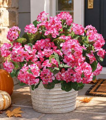 Artificial Geranium Fake Flowers for Outdoors Decoration, 6 Bundles Silk Geraniums Pink Flower UV Resistant Look Real