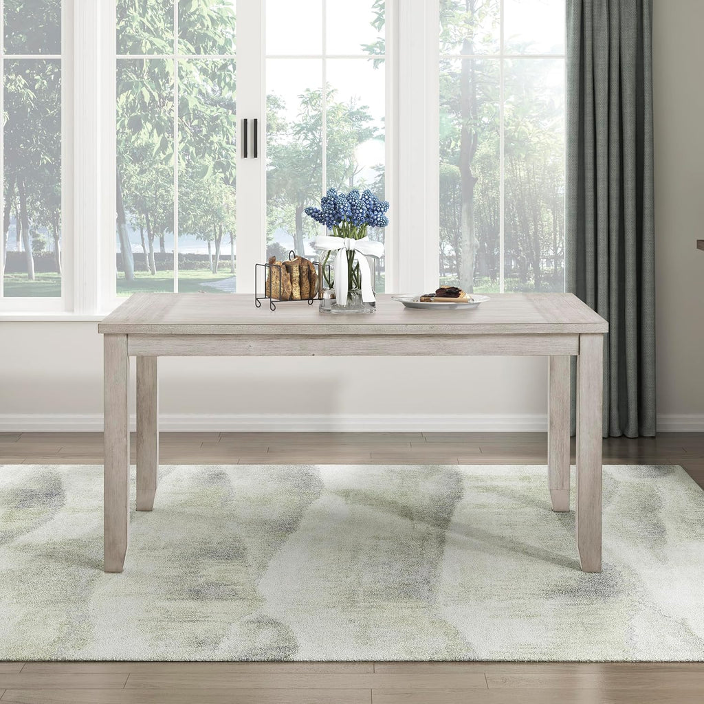 60" Farmhouse Dining Table for 4-6 People, Solid Wood Frame Acacia Veneer Rectangular Kitchen Table, for Kitchen