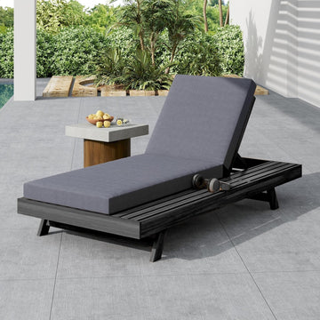 Acacia Wood Outdoor Lounge Chaise with Cushion, Adjustable Reclining Patio Chair, Sturdy Weather-Resistant Solid Wood