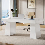 55 Inches Executive Desk, Mid-Century Modern Home Office Desk