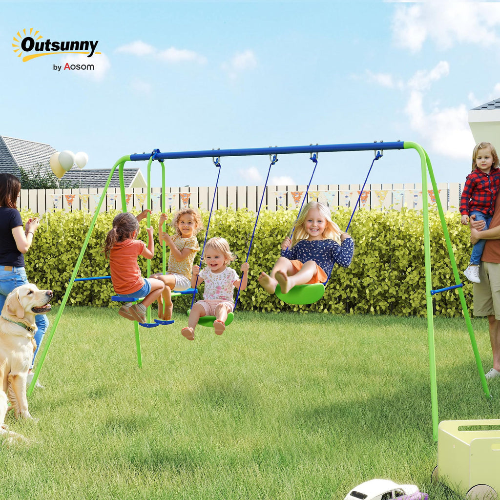 Metal Swing Set with Glider Two S Seats Adjustable Height Green