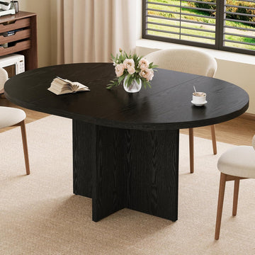 43.3''-59'' Extendable Round Dining Table for 4-8, Modern Kitchen Oval Dining Table with Removable Leaves, Dinner