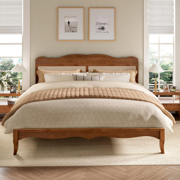 Solid Wood King Size Bed Frame with Adjustable Headboard