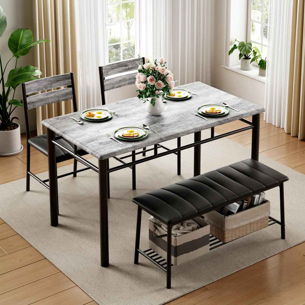Dining Table Set for 4, Kitchen Table with Upholstered Bench and 2 Chairs, Kitchen Table and Chairs Set for Small