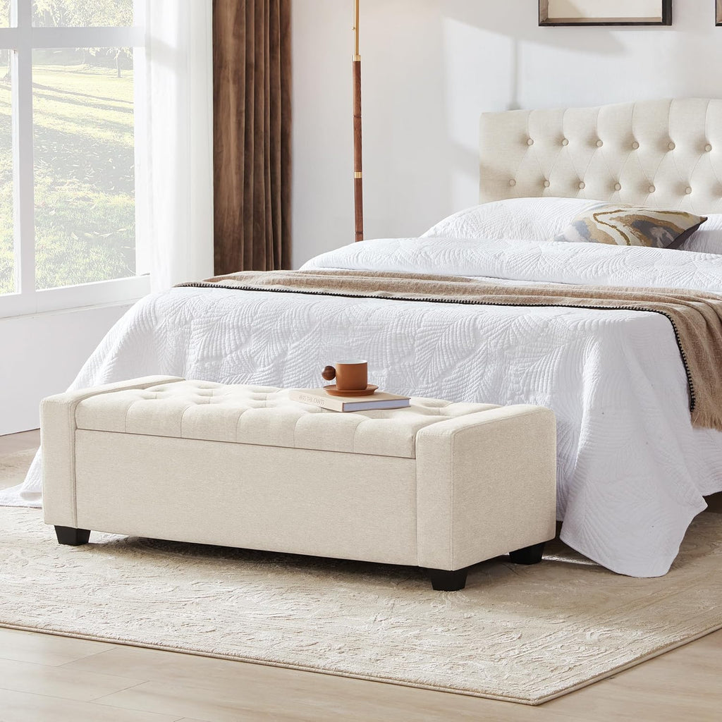 48" Ottoman with Storage, Storage Ottoman Bench with Safety Hinge, Upholstered Entryway Bench with Seating , Holds up
