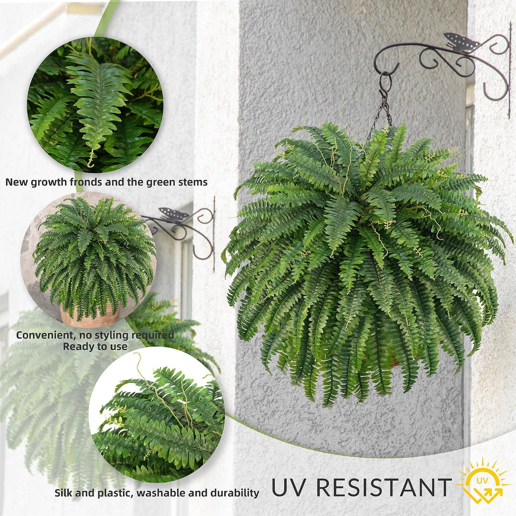 50" Artificial Boston Ferns, Fake Bush Plants, Large Faux Ferns with 96 Fronds for Outdoors Home Decor