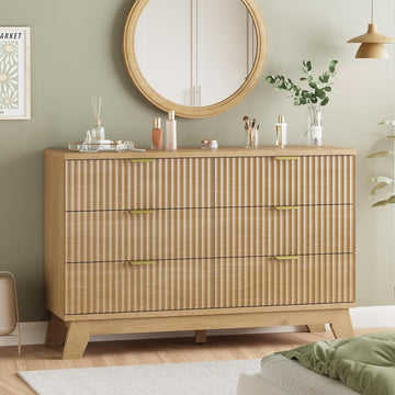 Fluted Dresser with 6 Drawers, 48" Wide Modern Chest of Drawers with Metal Handle, Wooden Dresser TV Stand, Wood