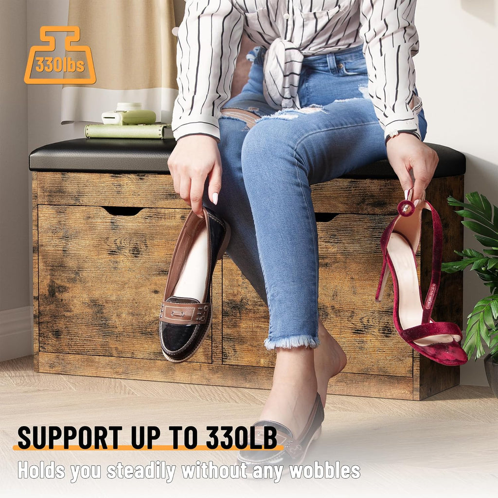 40" Shoe Storage Bench with 2 Flip Drawers & Padded Seat Cushion, Shoe Cabinet with Lift Top Storage Box, Shoe Bench
