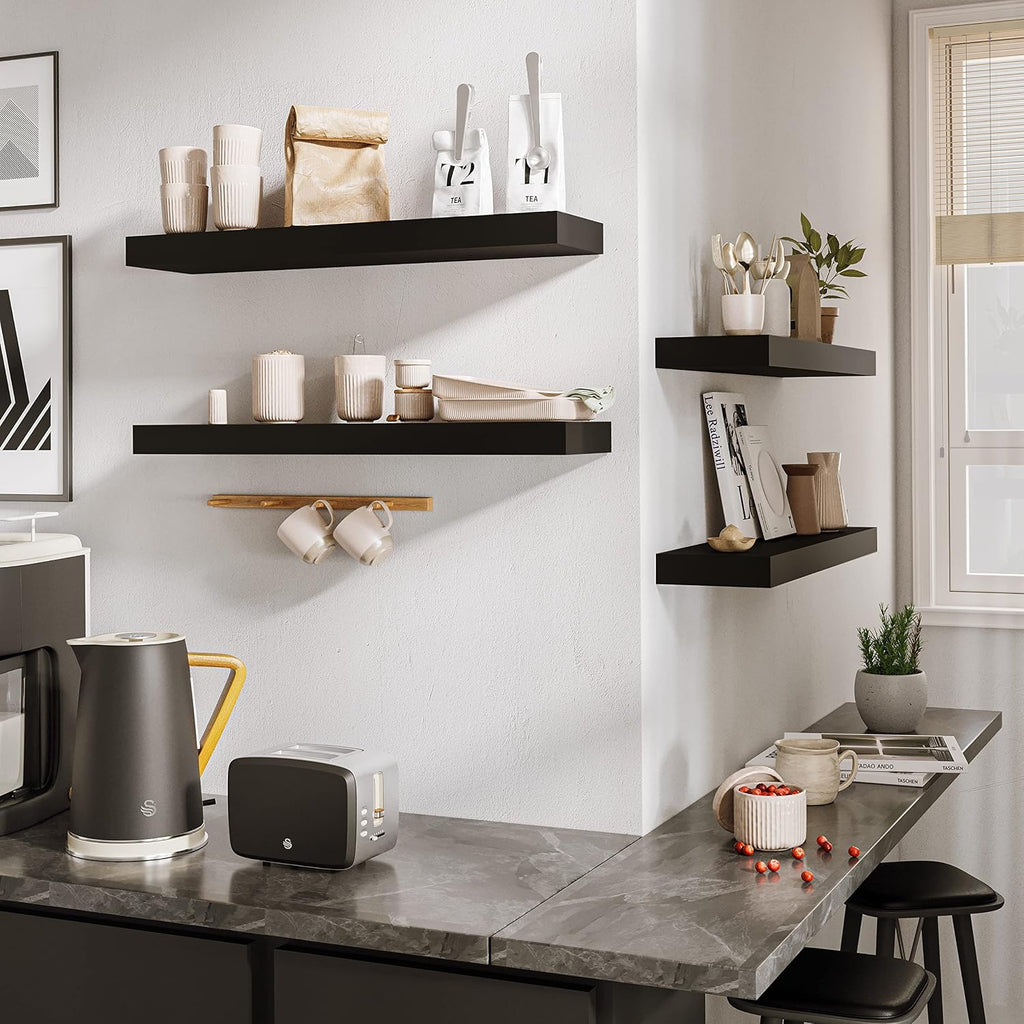 Floating Wall Shelves 24 x 6 Inch - Easy-Install Hanging Shelves with Hardware Included | Modern Decor Shelf Storage