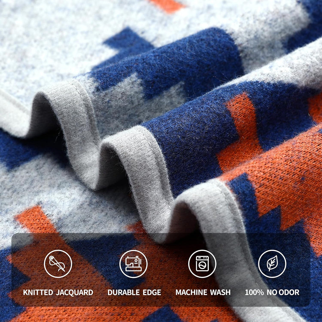 Merino Wool Camp Blanket - Warm Thick Washable Large Outdoor Camping Sleeping Throw Blanket All Weather, Aztec Grey