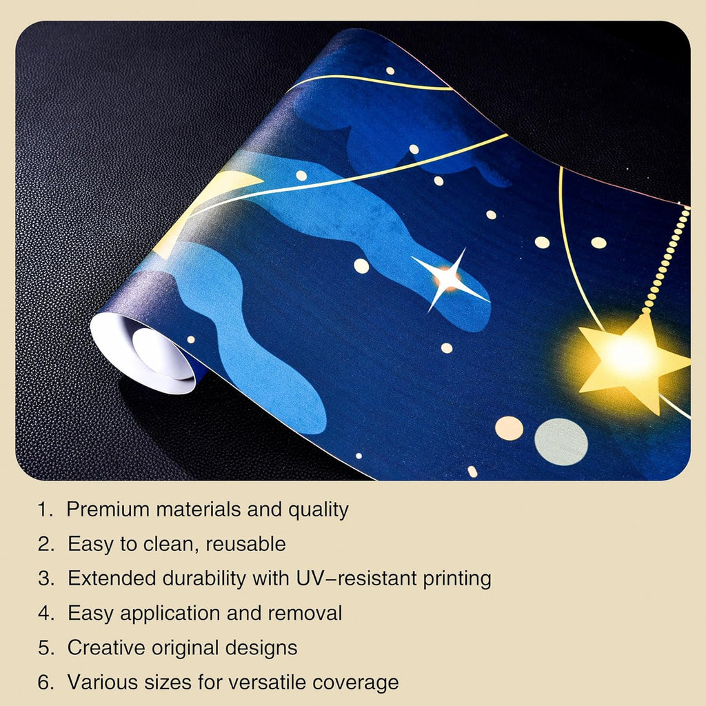 Starry Sky Peel and Stick Wallpaper Mural, Night Celestial Blue | Seamless edge-to-edge match for easy DIY. Starry