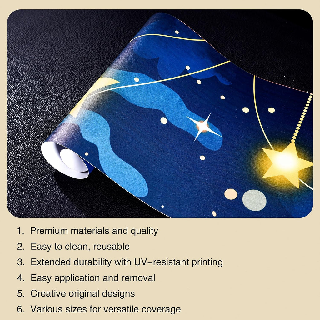 Starry Sky Peel and Stick Wallpaper Mural, Night Celestial Blue | Seamless edge-to-edge match for easy DIY. Starry