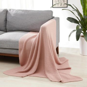 Chunky Cable Knit Throw Blanket, Lightweight Soft Cozy, 50" x 60", Dusty Rose