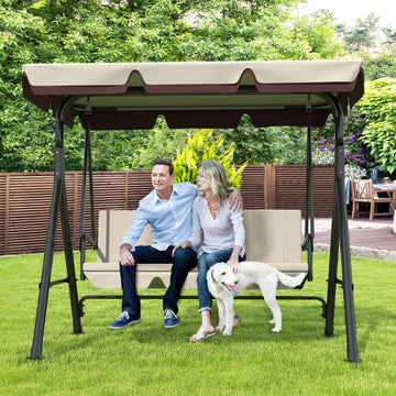 3-Seat Patio Swing Chair, Beige
