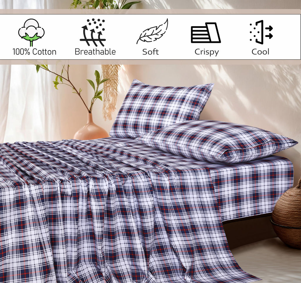 100% Cotton Split King Sheets, Percale Sheet Set, Prussian
