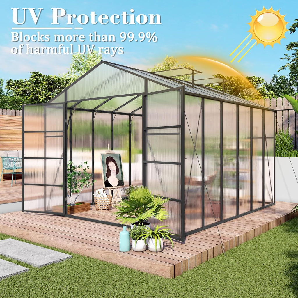 86" H Extra Tall Polycarbonate Greenhouse Kit Backyard Garden, Heavy Duty Aluminum Frame Plant Green House with