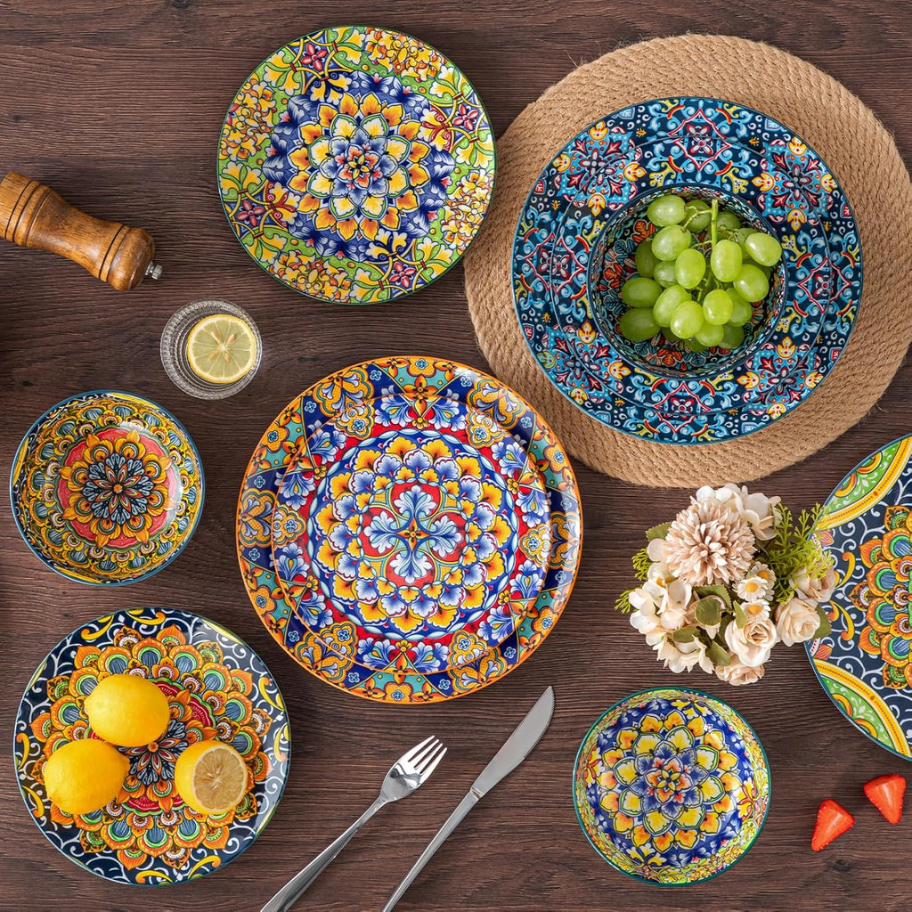 12 Pieces Dinnerware Sets, Plates and Bowls Set, Porcelain Dishes Set for 4, Microwave and Dishwasher Safe
