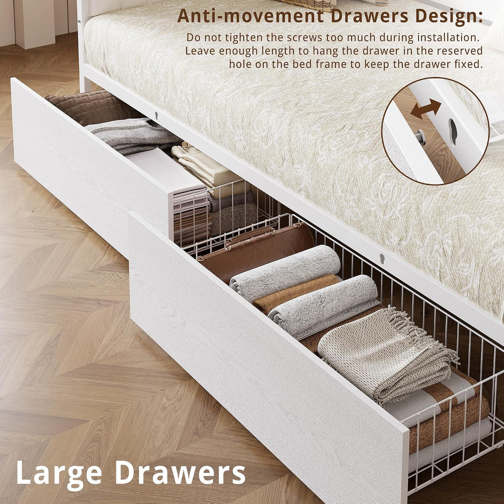Twin Size Daybed with Storage Drawers, Sturdy Metal Bed Frame with X-Shaped Headboard and Charging Station