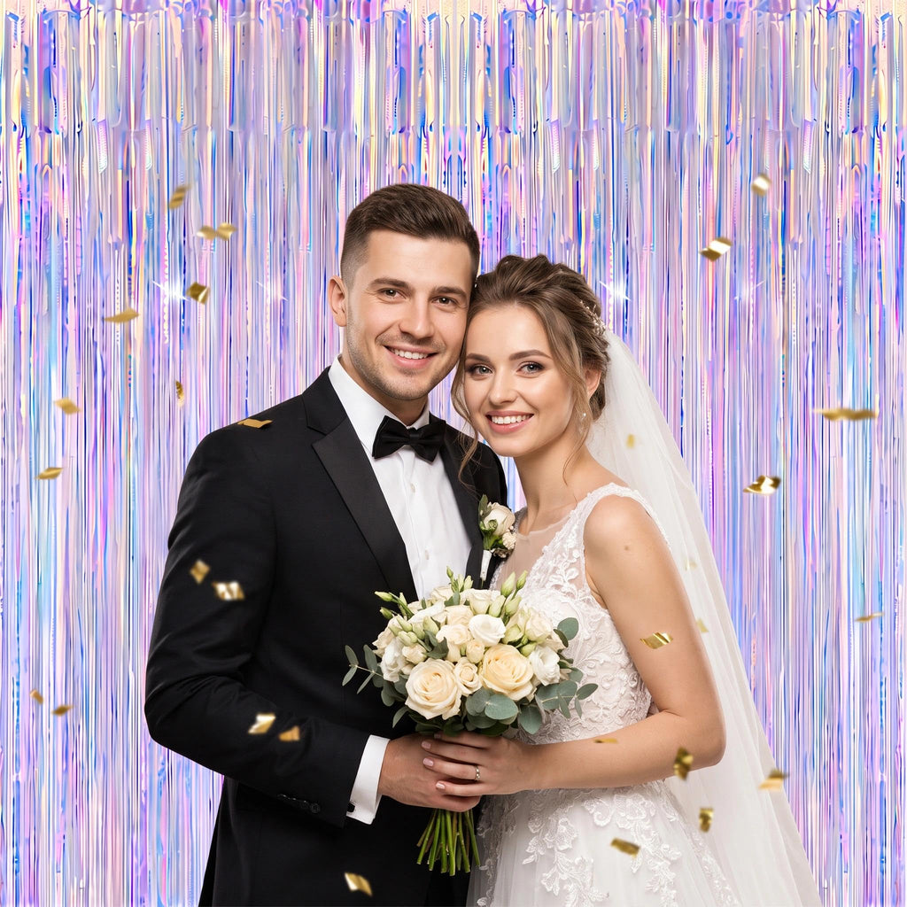 3 Pack Foil Fringe Backdrop - Iridescent Shiny Tinsel Curtains for Party Decoration/Photo Booth Props - 3.3x8.2 FT