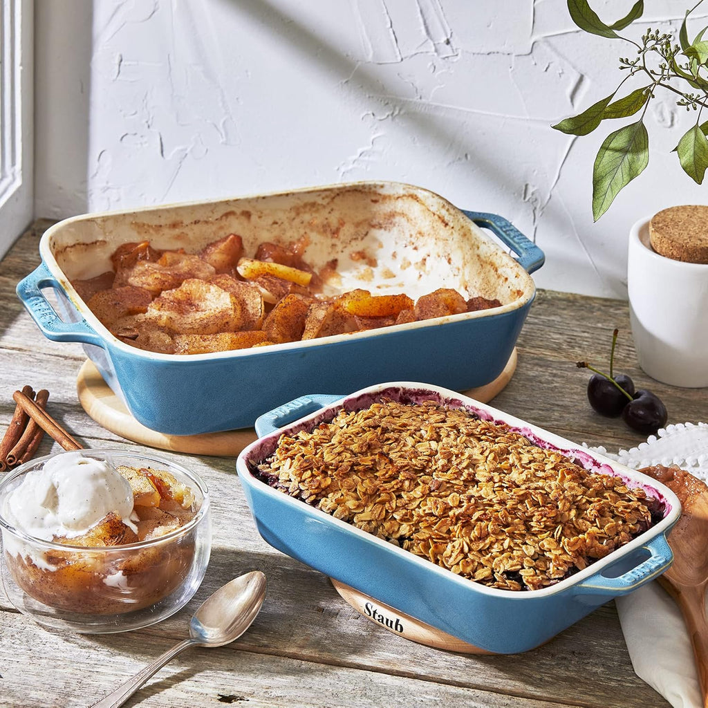 2-Pc Ceramic Dish Set, Oven Safe Up To 570°F, Turquoise | Oven-to-Table for Casseroles, Lasagnas, & Roasting.