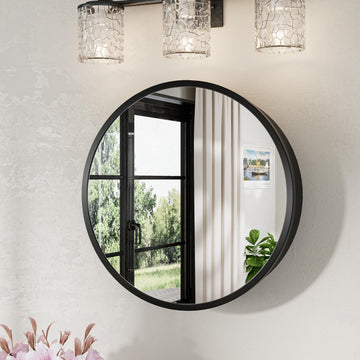 20 Inch Black Round Medicine Cabinet with Mirror, Rust Resistance