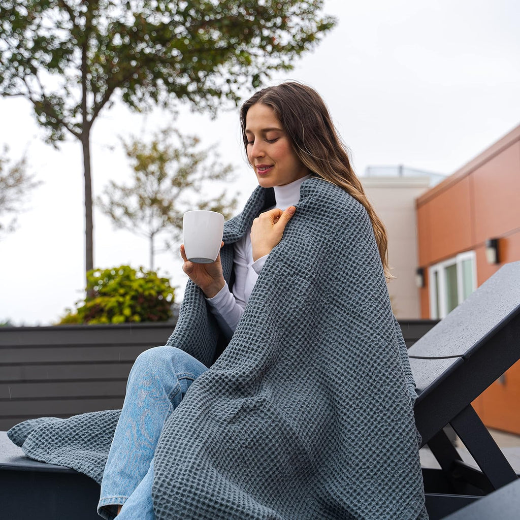 Organic Cotton Knitted Throw Blanket - Cool Throw Blankets, Picnic, Adults & Toddlers (50”x60” - Gray)