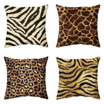 Animal Print Pillow Covers Set of 4 Brown Jungle Animal Throw Pillows Tan Faux Fur Room Decor Man Masculine Pillow