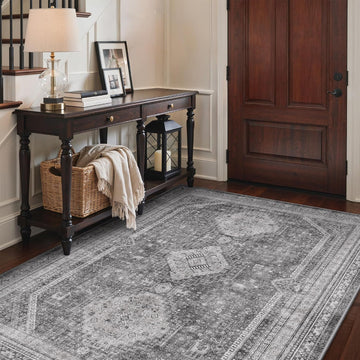 3x5 Non Slip Area Rug,Vintage Washable Rug Grey