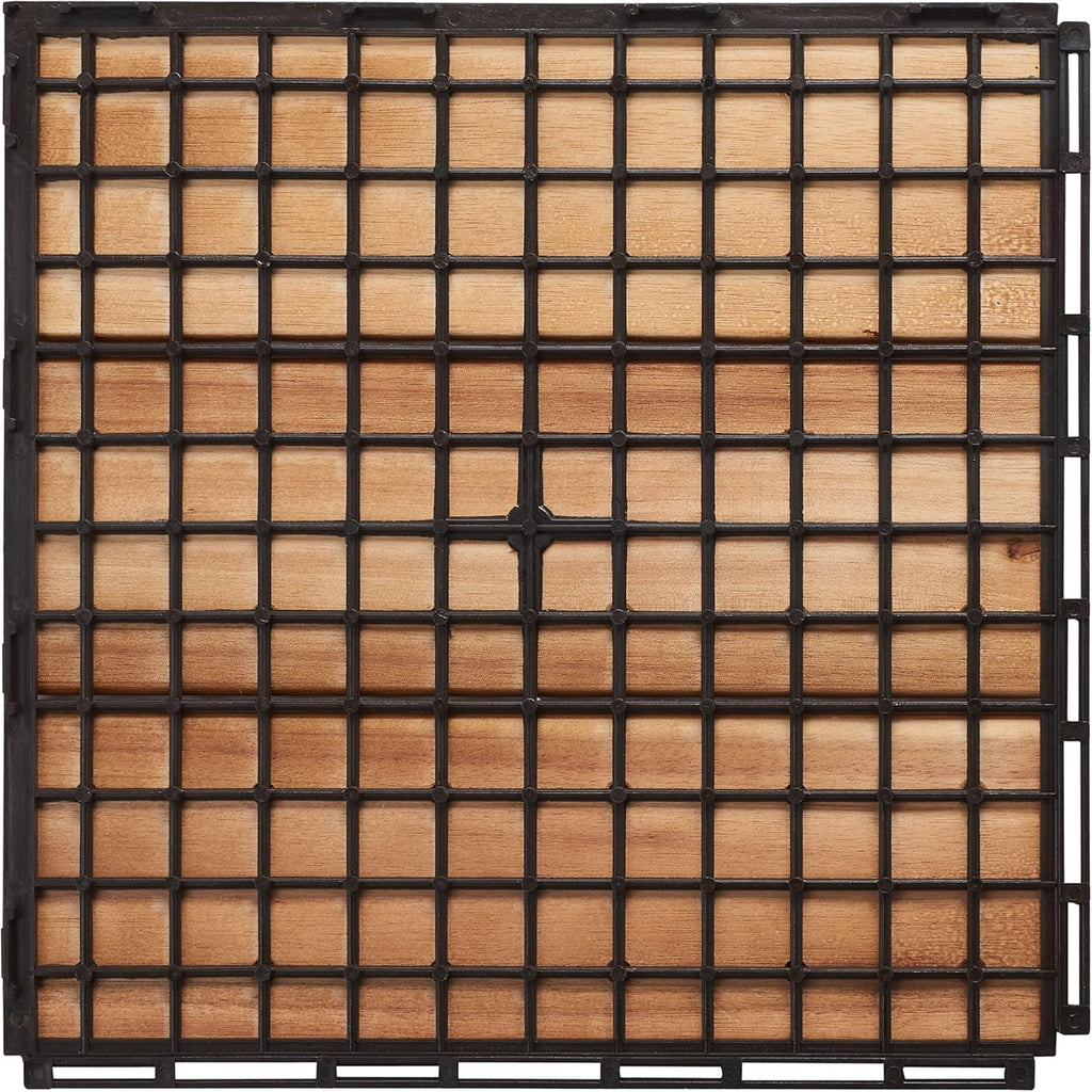 Outdoor Collection Manila Natural Acacia Wood 3-Slat Interlocking Floor Tile Patio Deck 12 x 12-inch (Set of 10)
