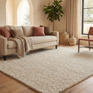 Area Rug 8x10 - Natura - Large - Beige & Ivory, Handmade Wool Blend, Textured Design