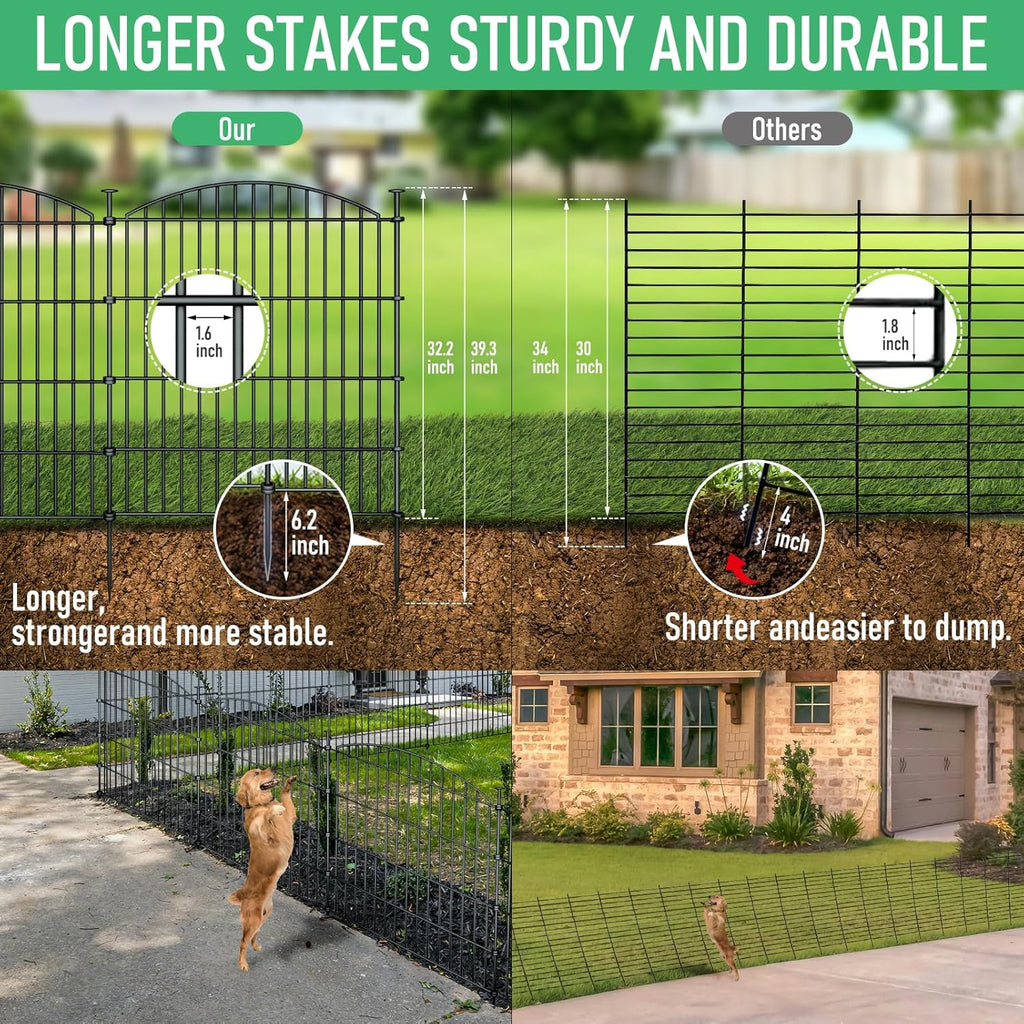10 Panels Garden Fence Dog Fence Outdoor for Yard, 32in H x 23.6ft L Rustproof Metal Fencing with Ground Stakes | No