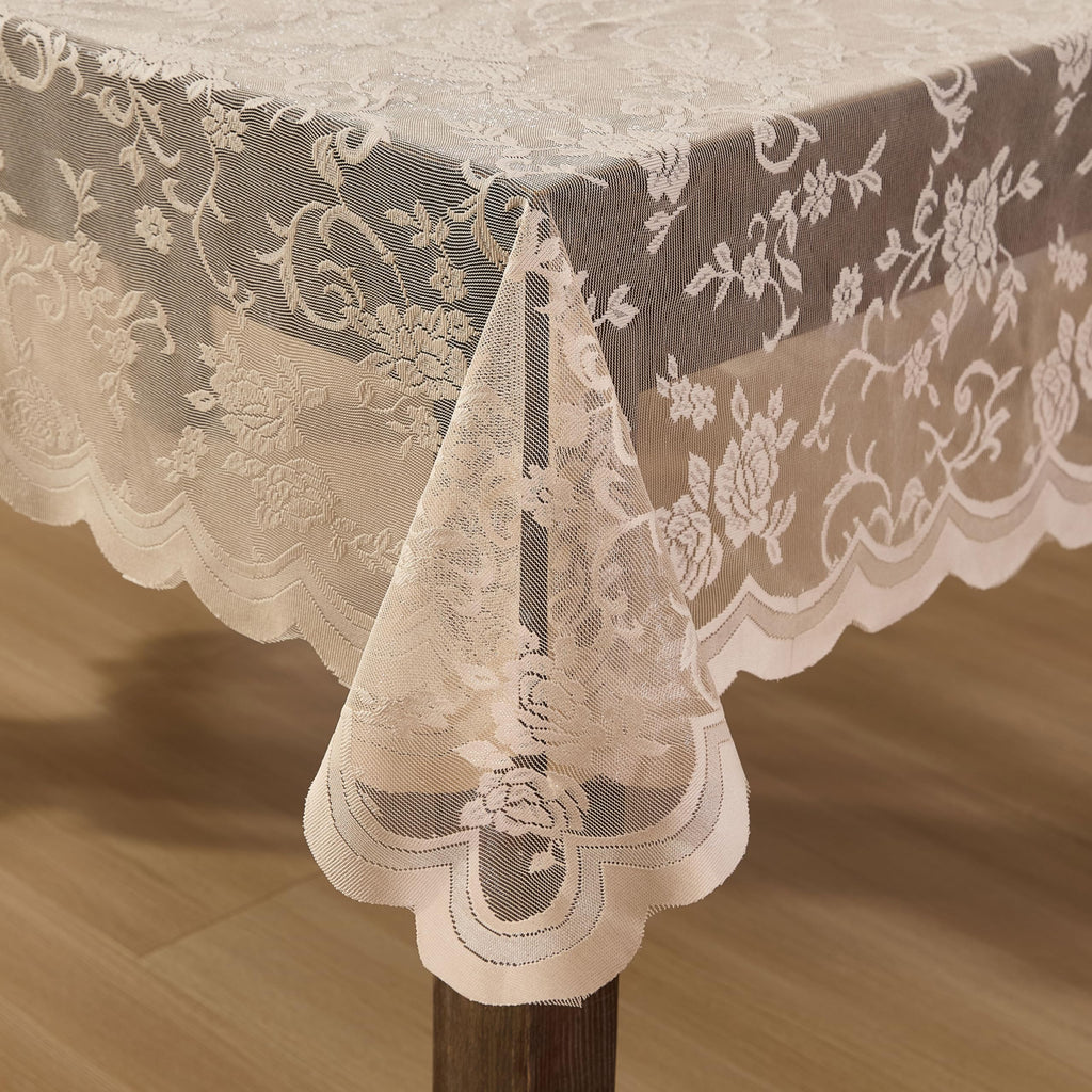 Harper Floral Lace Tablecloth, Rectangle, 54x72 Inch, Linen Taupe
