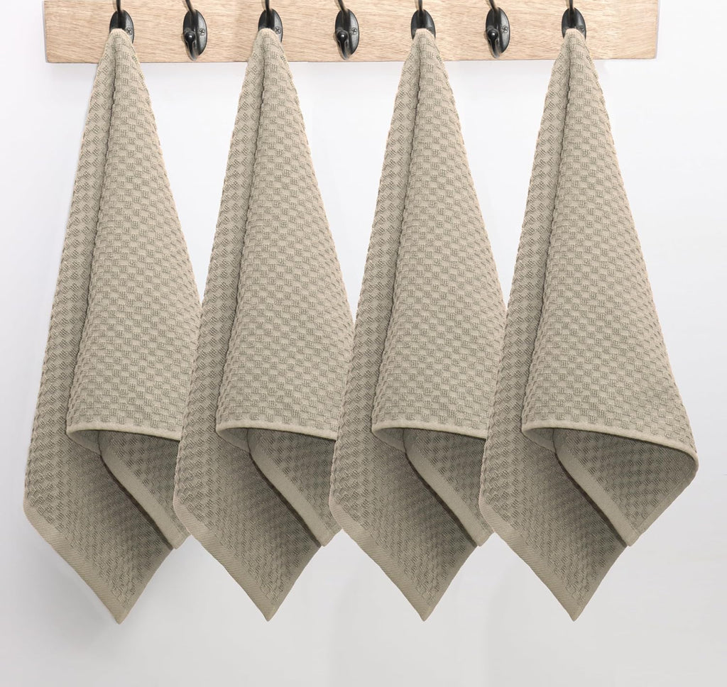 Amazing Kitchen Towels - 8 Pack 100% Cotton Waffle Terry Towel | Beige - 16x28 inch Euro Café Waffle Weave Dish