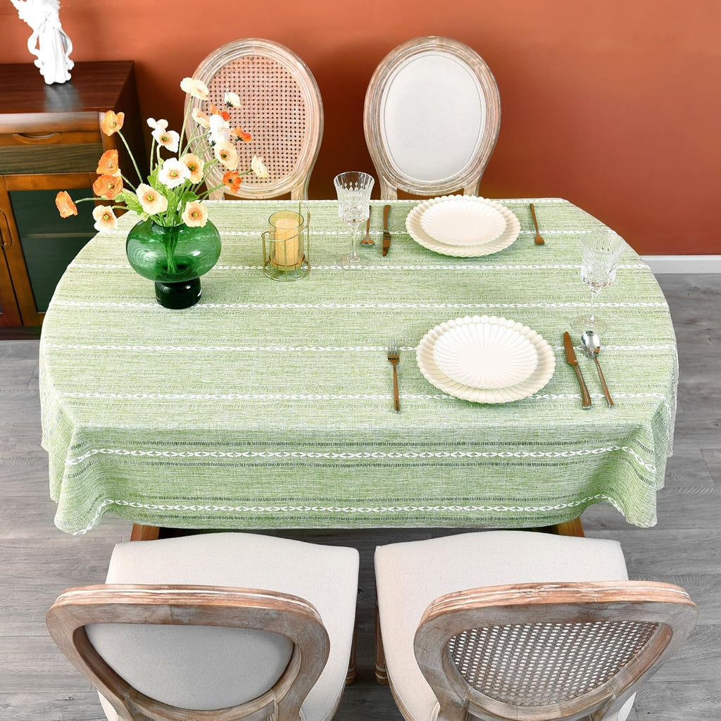 Rustic Oval Cotton Linen Tablecloths Embroidered Farmhouse Spring Table Cloths, Kitchen Dining Room 