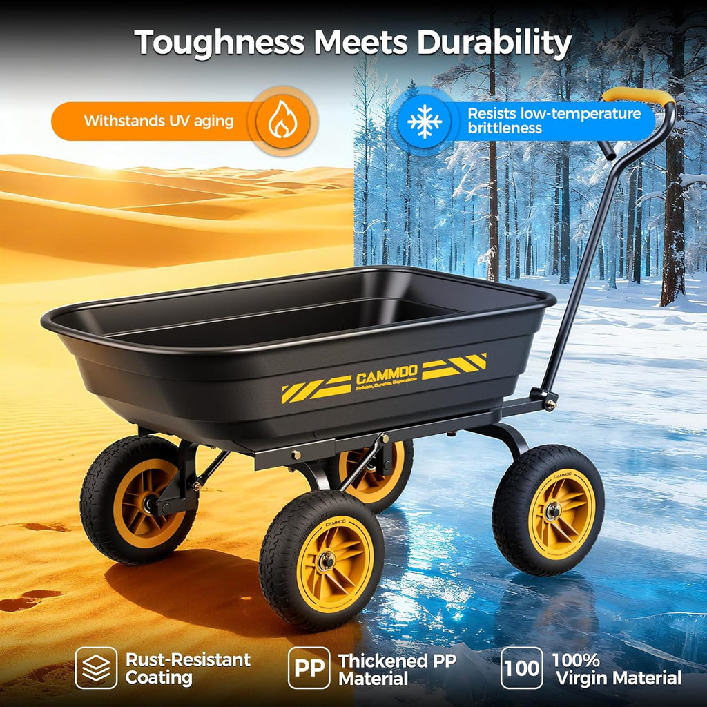 10-in NO-Flat Tires 600lb Garden Dump Cart 4 Cu.Ft. Wheelbarrow | Garden Wagon Quick-Release Dumping Garden Cart