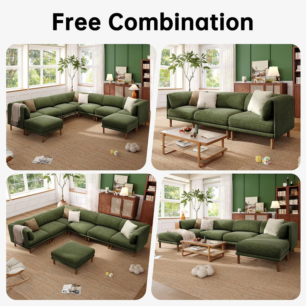 Modular Sectional Sofa,6 Seater L-Shaped Mid Century Modern Sectional Couch with Ottoman,Deep Seat Oversized