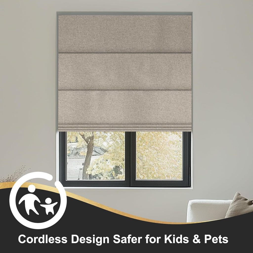 No Tool No Drill Blackout Roman Shades for Windows,Linen Roman Blinds,Room Darkening Shades, Pull Down Window Shades