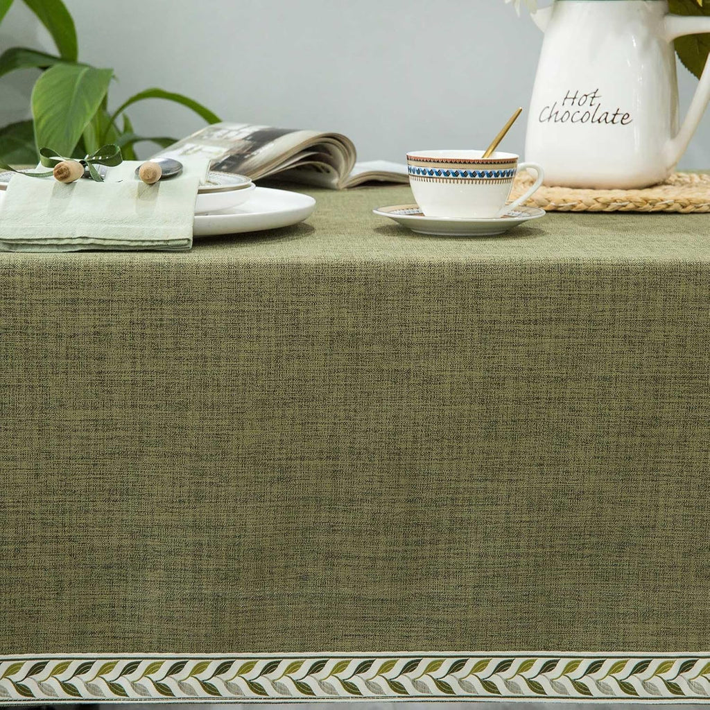 Textured Table Clothes Linen Style Rustic Washable Tablecloth Jacquard Trim Rectangle Table Cloth,Ob