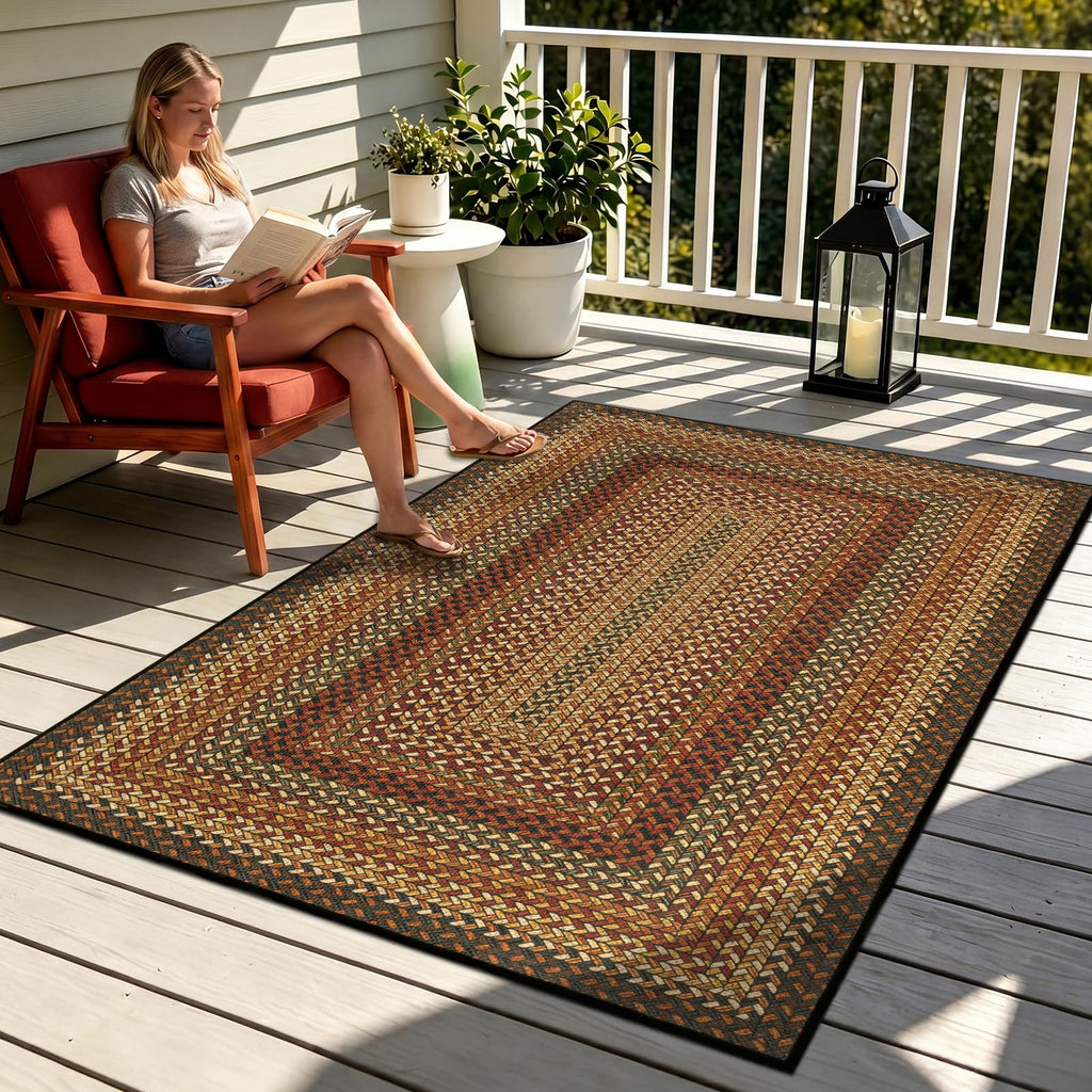 Easy Jute Outdoor Rug, Braided Black Brown Entryway Mat