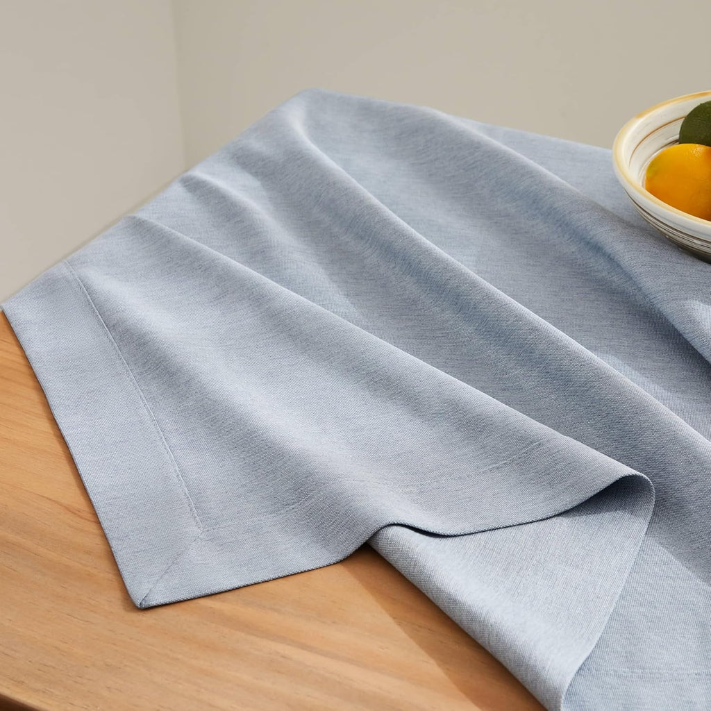 Basic Linen Textured Table Cloth, 60 x 120 Inch Chambray Blue, Farmhouse Style Light Blue Rectangle 