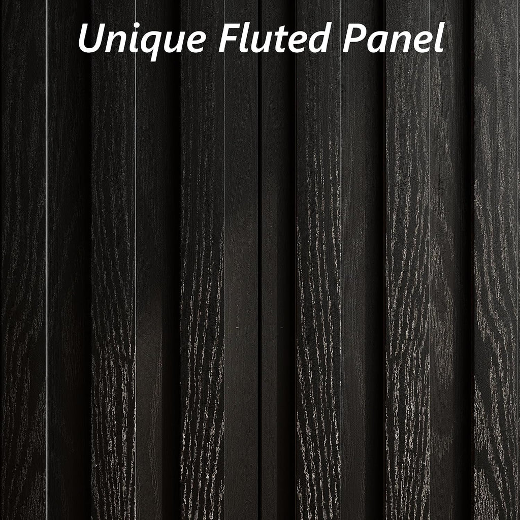 Fluted Cabinet with Storage, Buffet Cabinet Sideboard with 2 Doors, Black Buffet Storage Accent Cabinets with