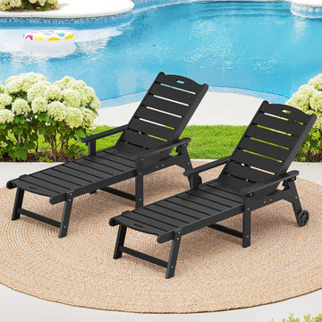 Outdoor Chaise Lounge, 5‐Position, 2‐Pack, Black | HDPS Oversized Lounge Chair with Armrest, Fade & Crack Resistant