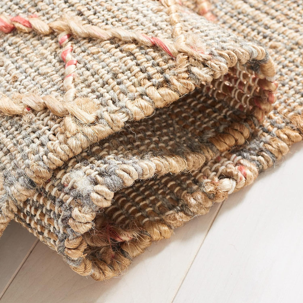 Natural Fiber Collection Accent Rug - 4' x 6', Natural & Rust, Handmade Moroccan Boho Fringe Jute, Ideal for High