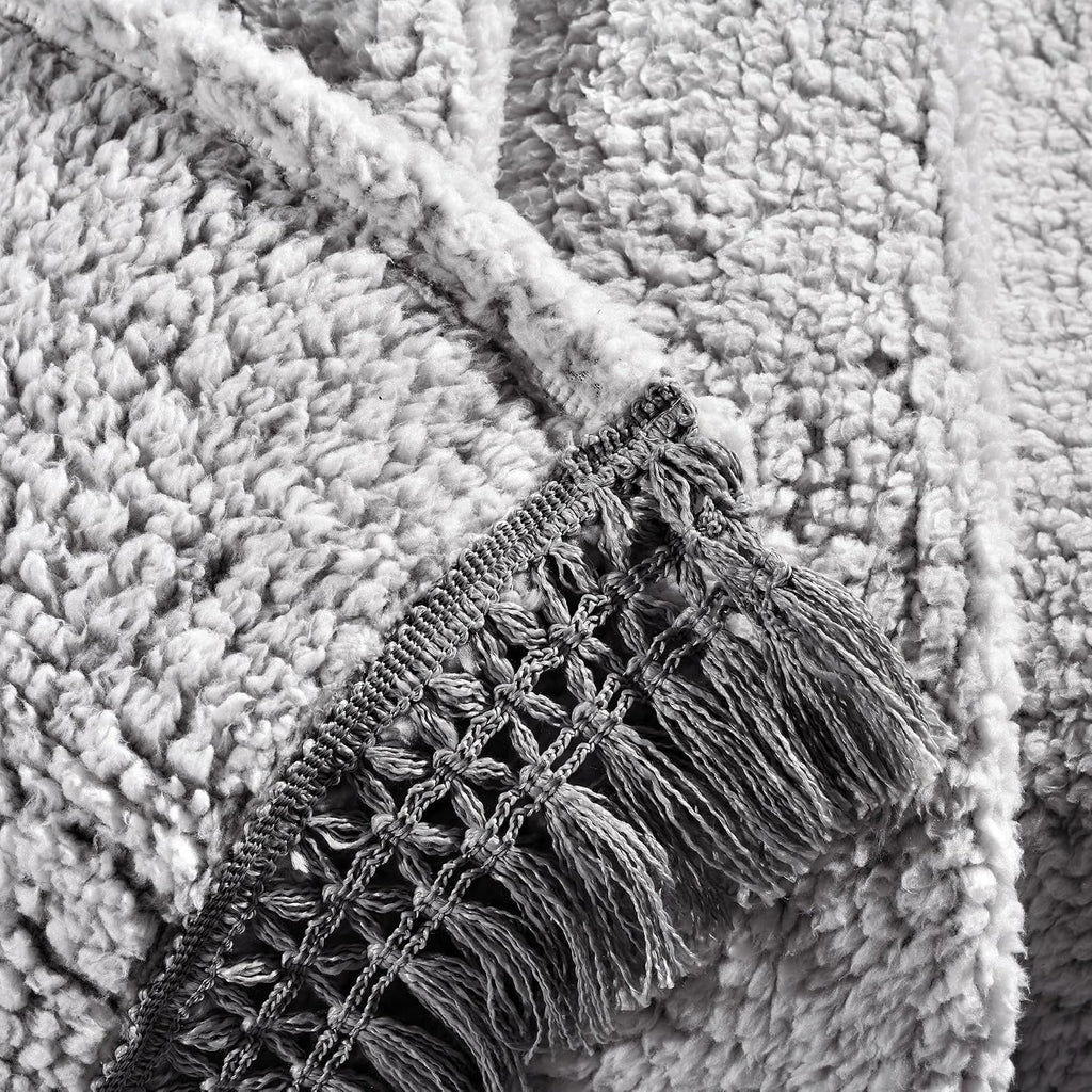Tassel Fringe Throw Blanket, 60" x 50", Gray