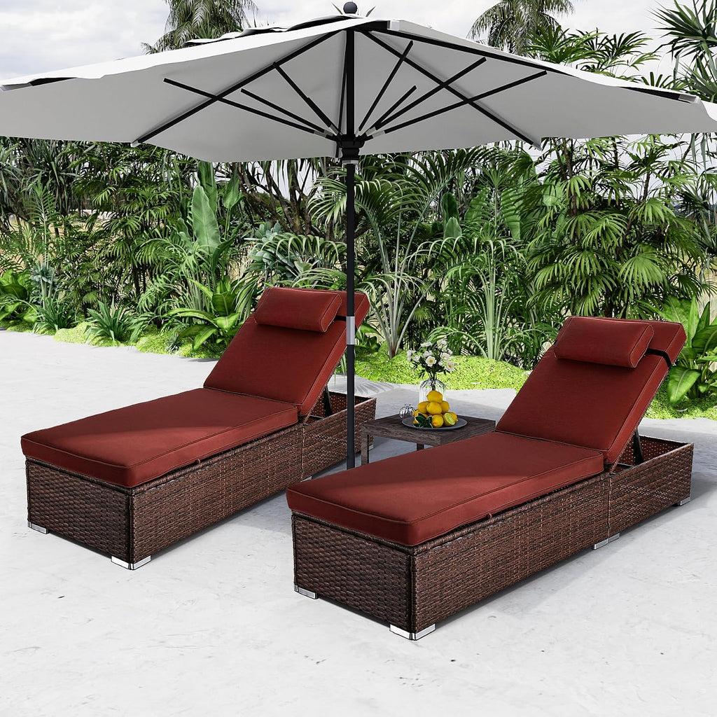 Chaise Lounge Outdoor Wicker Lounge Chairs for Outside PE Rattan Patio Chairs Pool Loungers Set of 2 for Deck Yard