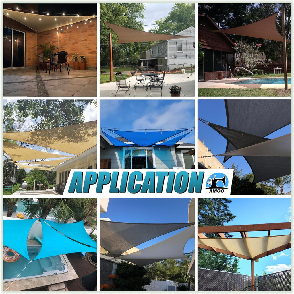 22' x 22' x 22' Beige Triangle Sun Shade Sail Outdoor Canopy Awning, UPF50+ AGTAPT22, 95% UV Blockage, Water & Air