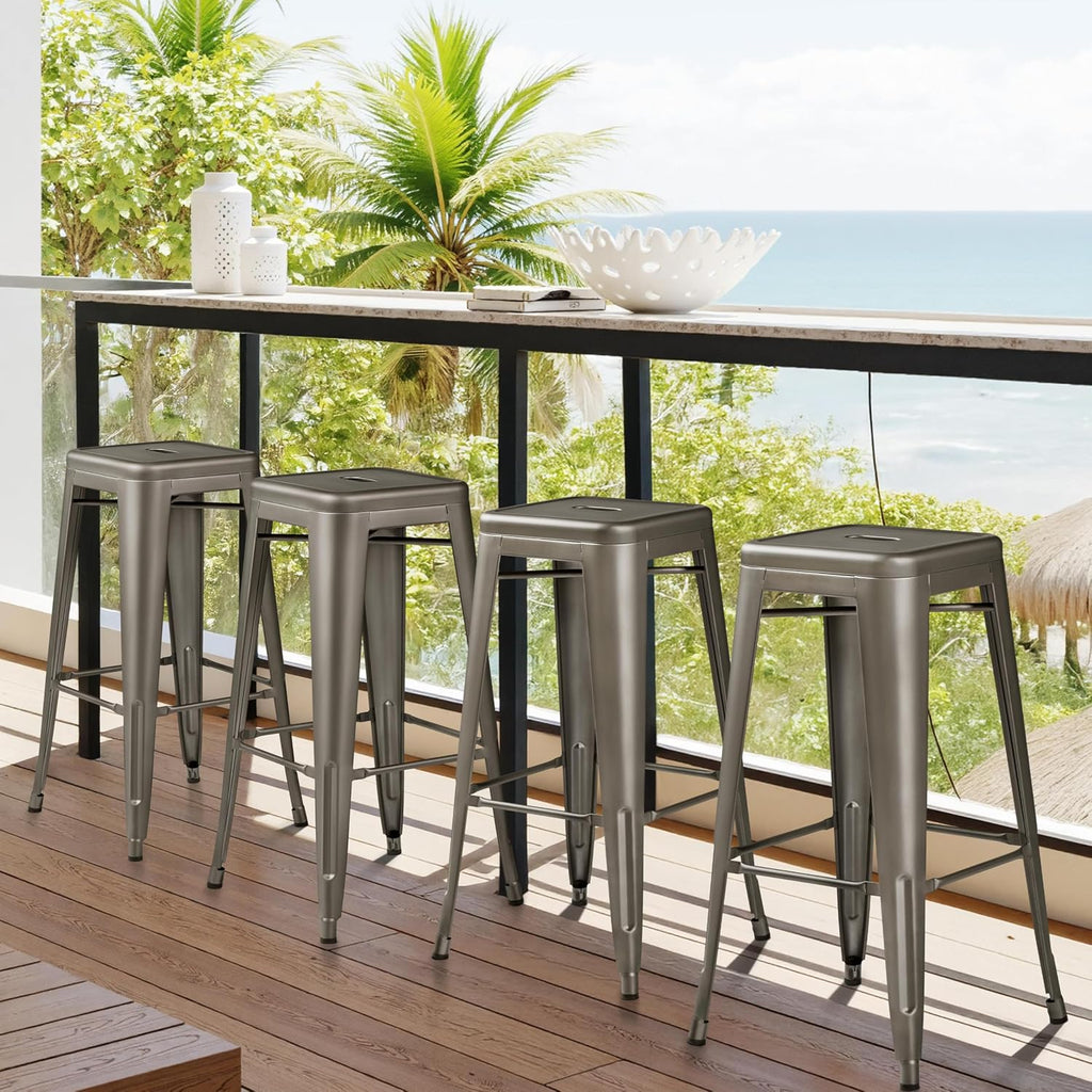 30'' Metal Bar Stools 4PCS Bar Height Barstools Stackable Bar Chairs for Bistro/Patio/Cafe/Restaurant/Dining
